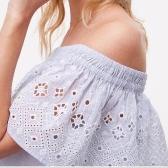 LOFT Eyelet Pin Striped Off the Shoulder Dress - Picture 3 of 9